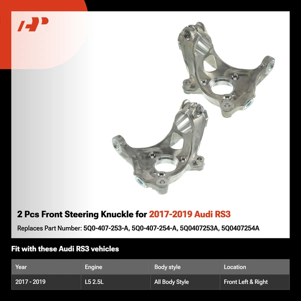 2 Pcs Front Steering Knuckle for 2017-2019 Audi RS3