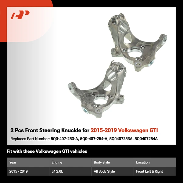 2 Pcs Front Steering Knuckle for 2015-2019 Volkswagen GTI