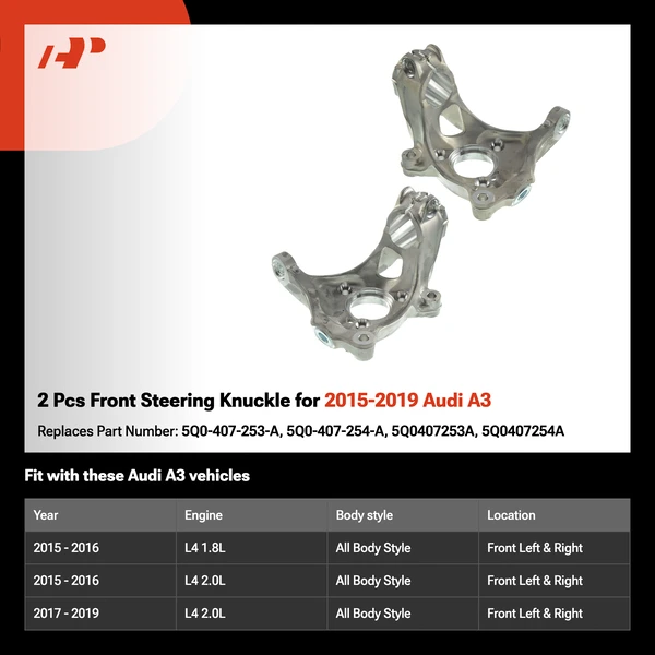 2 Pcs Front Steering Knuckle for 2015-2019 Audi A3