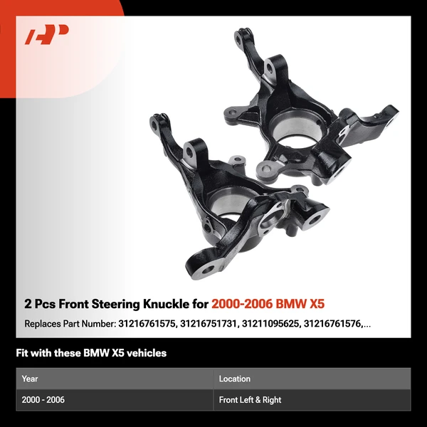 2 Pcs Front Steering Knuckle for 2000-2006 BMW X5