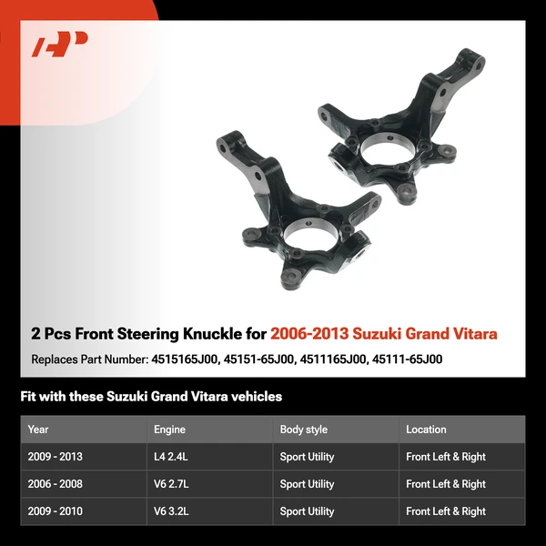 2 Pcs Front Steering Knuckle for 2006-2013 Suzuki Grand Vitara