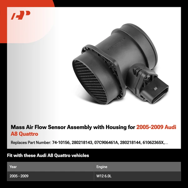Mass Air Flow Sensor Assembly with Housing for 2005-2009 Audi A8 Quattro