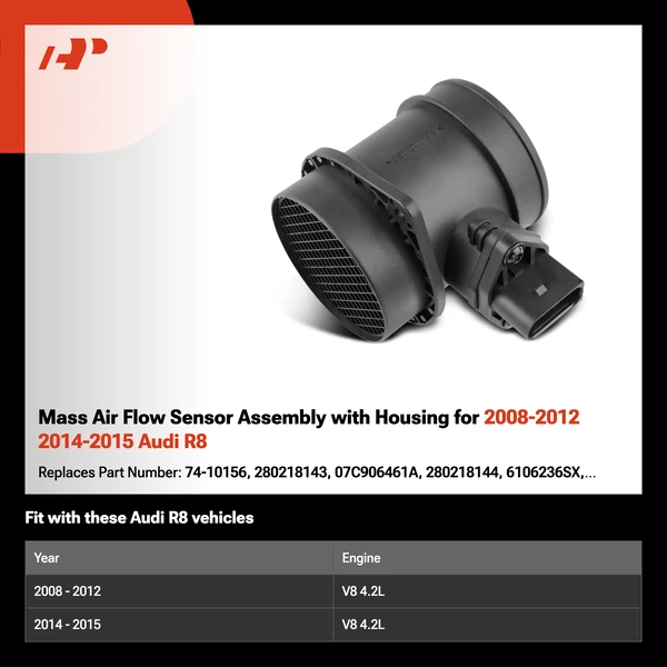 Mass Air Flow Sensor Assembly with Housing for 2008-2012 2014-2015 Audi R8