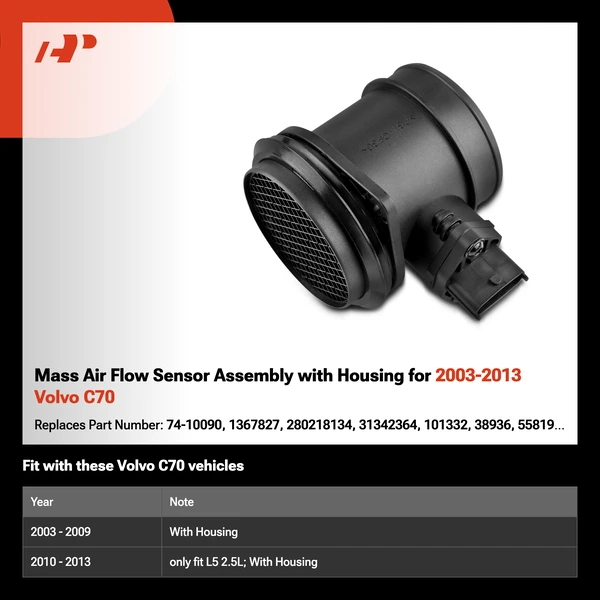 Mass Air Flow Sensor Assembly with Housing for 2003-2013 Volvo C70