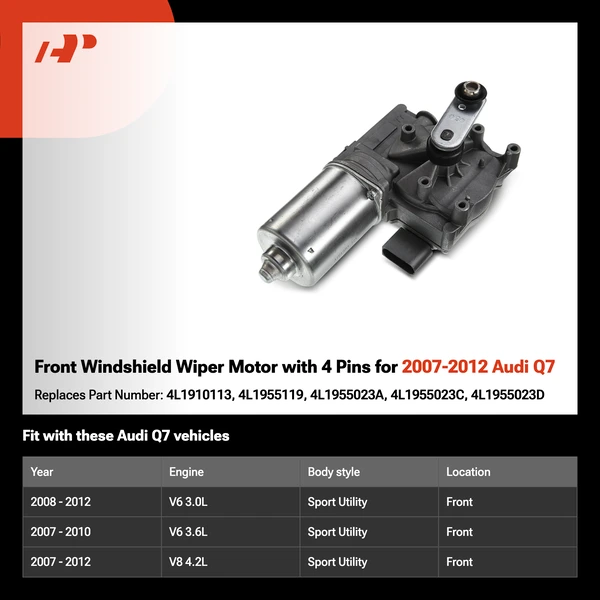 Front Windshield Wiper Motor with 4 Pins for 2007-2012 Audi Q7