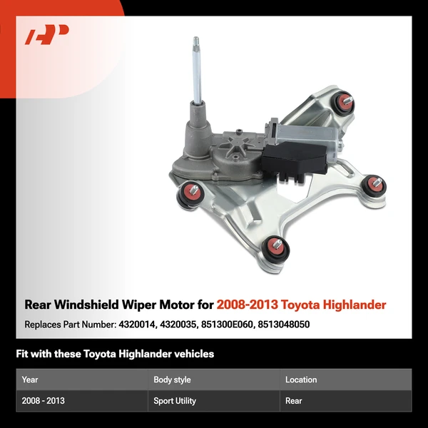 Rear Windshield Wiper Motor for 2008-2013 Toyota Highlander