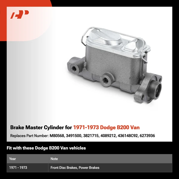 Brake Master Cylinder for 1971-1973 Dodge B200 Van