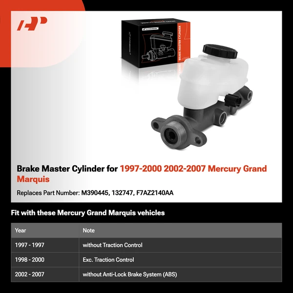 Brake Master Cylinder for 1997-2000 2002-2007 Mercury Grand Marquis