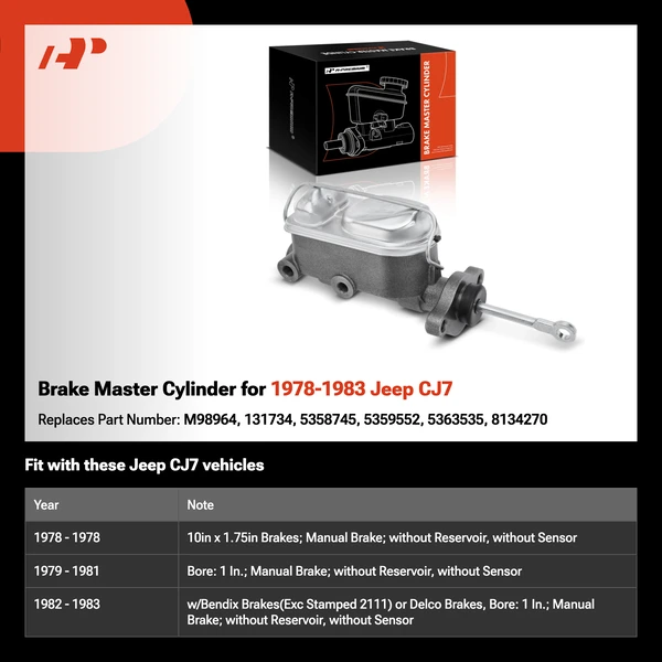 Brake Master Cylinder for 1978-1983 Jeep CJ7