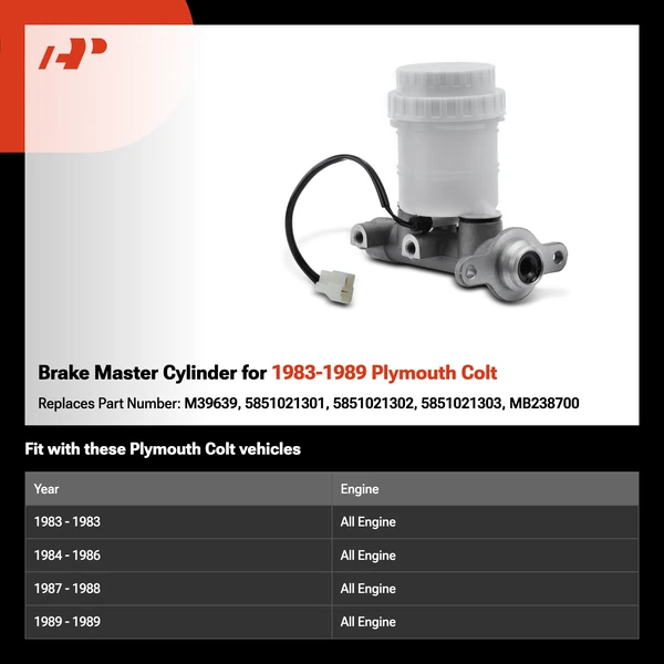 Brake Master Cylinder for 1983-1989 Plymouth Colt