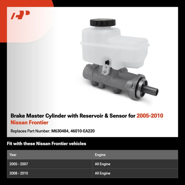 Brake Master Cylinder with Reservoir & Sensor for 2005-2010 Nissan Frontier
