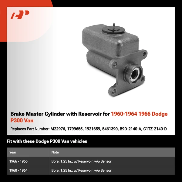 Brake Master Cylinder with Reservoir for 1960-1964 1966 Dodge P300 Van