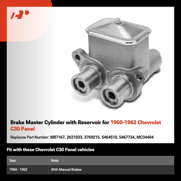Brake Master Cylinder with Reservoir for 1960-1962 Chevrolet C30 Panel