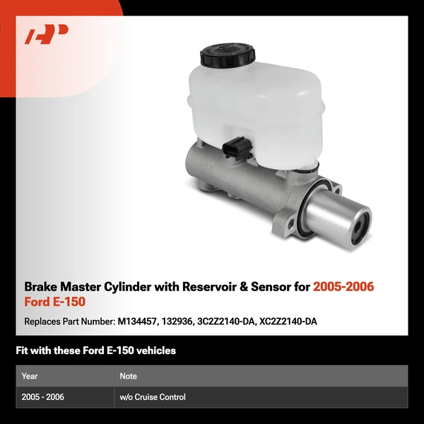 Brake Master Cylinder with Reservoir & Sensor for 2005-2006 Ford E-150