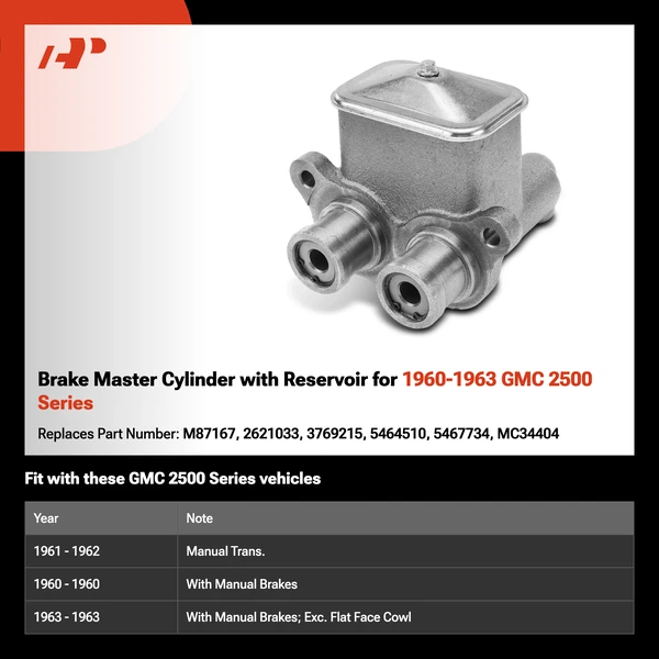 Brake Master Cylinder with Reservoir for 1960-1963 GMC 2500 Series