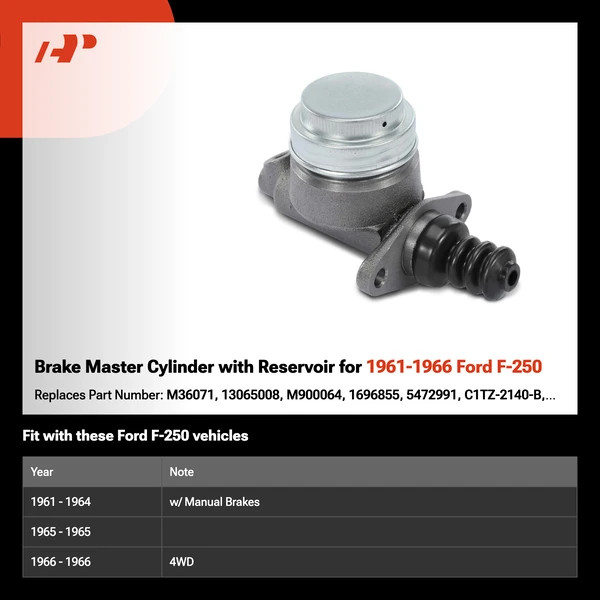 Brake Master Cylinder with Reservoir for 1961-1966 Ford F-250