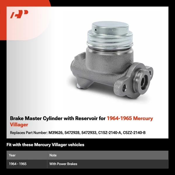 Brake Master Cylinder with Reservoir for 1964-1965 Mercury Villager