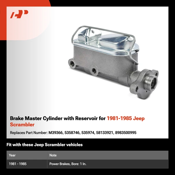 Brake Master Cylinder with Reservoir for 1981-1985 Jeep Scrambler