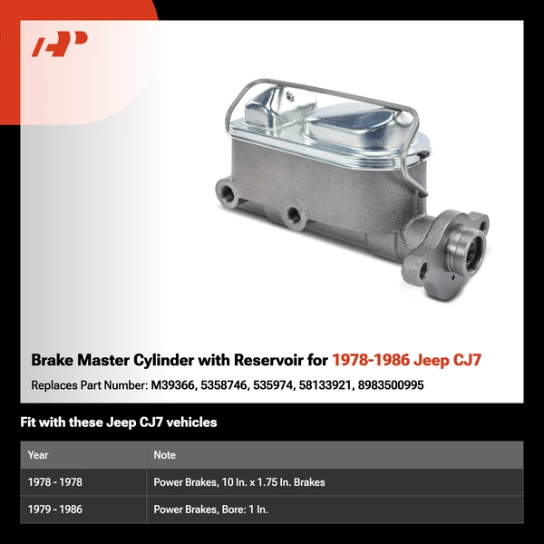 Brake Master Cylinder with Reservoir for 1978-1986 Jeep CJ7