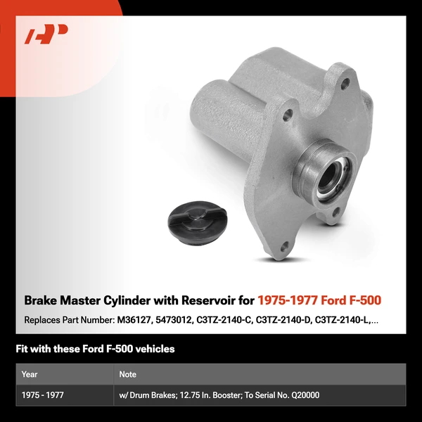 Brake Master Cylinder with Reservoir for 1975-1977 Ford F-500