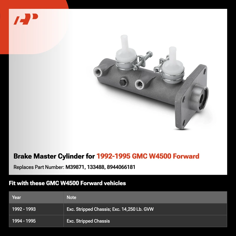 Brake Master Cylinder for 1992-1995 GMC W4500 Forward