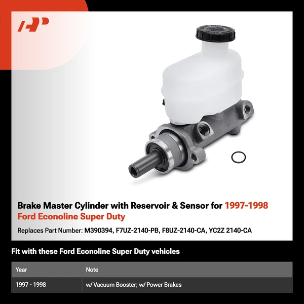 Brake Master Cylinder with Reservoir & Sensor for 1997-1998 Ford Econoline Super Duty