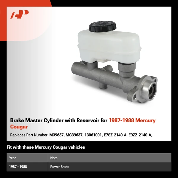 Brake Master Cylinder with Reservoir for 1987-1988 Mercury Cougar