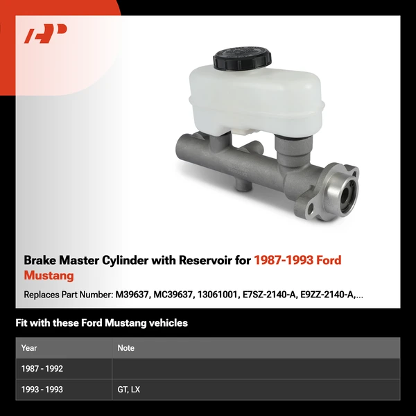 Brake Master Cylinder with Reservoir for 1987-1993 Ford Mustang