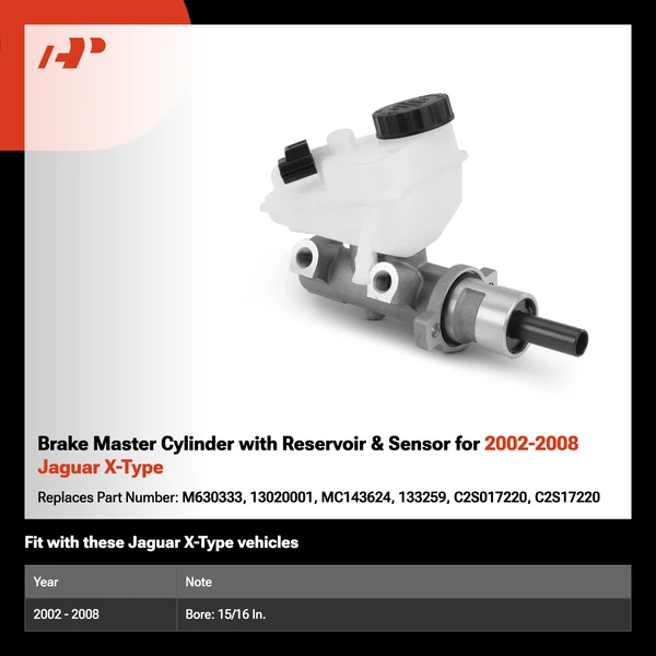 Brake Master Cylinder with Reservoir & Sensor for 2002-2008 Jaguar X-Type