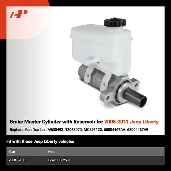 Brake Master Cylinder with Reservoir for 2008-2011 Jeep Liberty