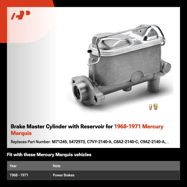 Brake Master Cylinder with Reservoir for 1968-1971 Mercury Marquis