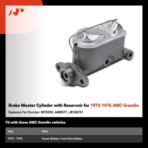 Brake Master Cylinder with Reservoir for 1972-1976 AMC Gremlin