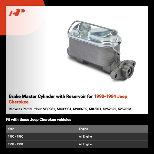 Brake Master Cylinder with Reservoir for 1990-1994 Jeep Cherokee