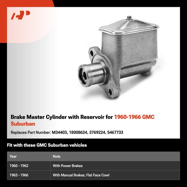 Brake Master Cylinder with Reservoir for 1960-1966 GMC Suburban
