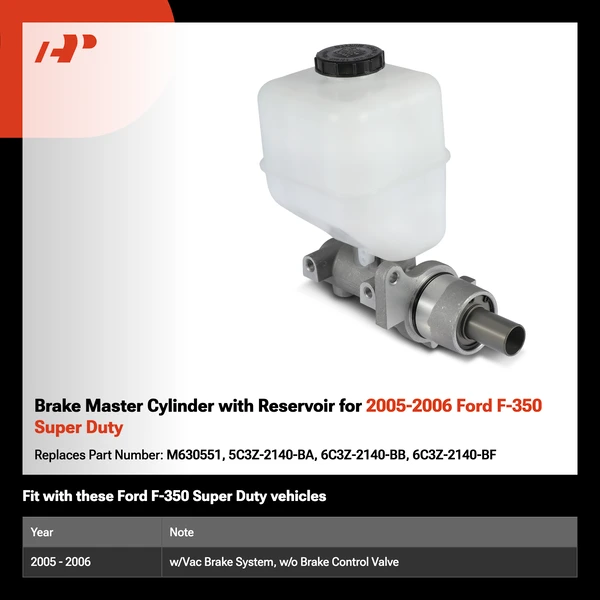 Brake Master Cylinder with Reservoir for 2005-2006 Ford F-350 Super Duty