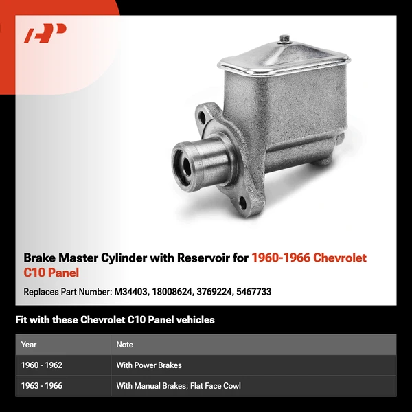 Brake Master Cylinder with Reservoir for 1960-1966 Chevrolet C10 Panel