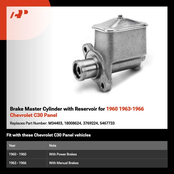 Brake Master Cylinder with Reservoir for 1960 1963-1966 Chevrolet C30 Panel