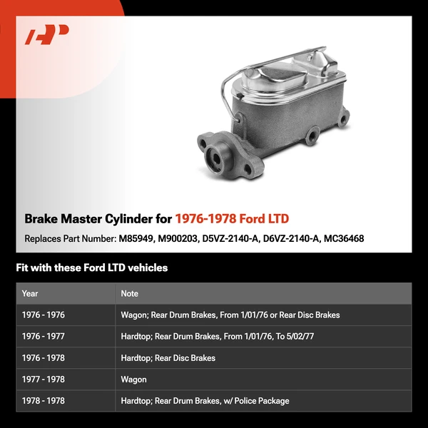 Brake Master Cylinder for 1976-1978 Ford LTD