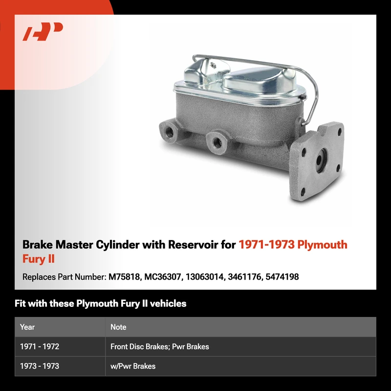 Brake Master Cylinder with Reservoir for 1971-1973 Plymouth Fury II
