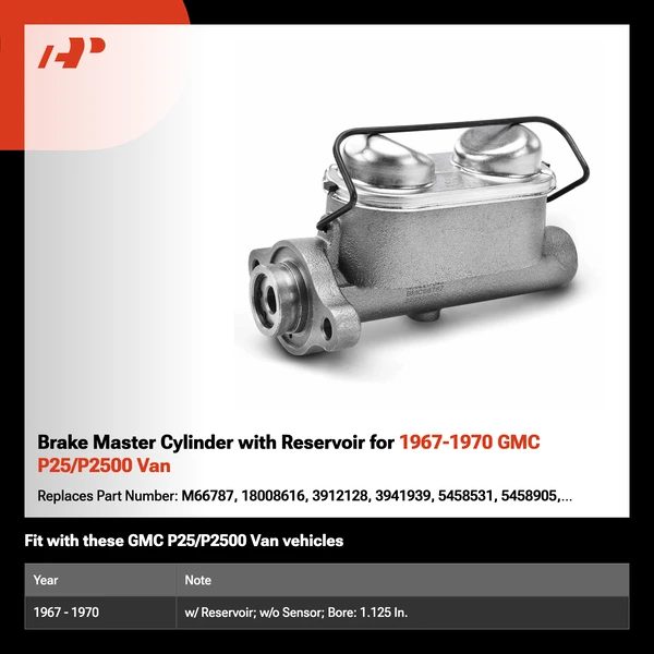 Brake Master Cylinder with Reservoir for 1967-1970 GMC P25/P2500 Van
