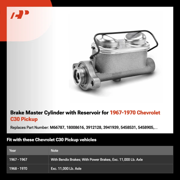 Brake Master Cylinder with Reservoir for 1967-1970 Chevrolet C30 Pickup
