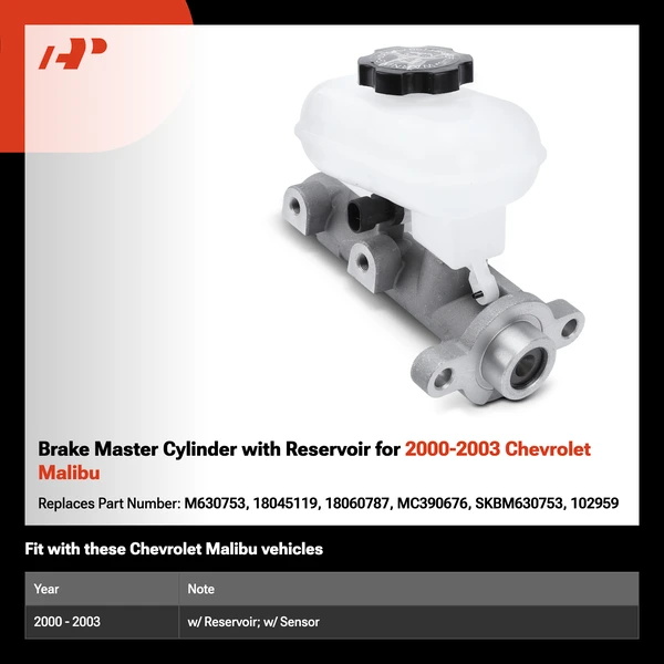 Brake Master Cylinder with Reservoir for 2000-2003 Chevrolet Malibu