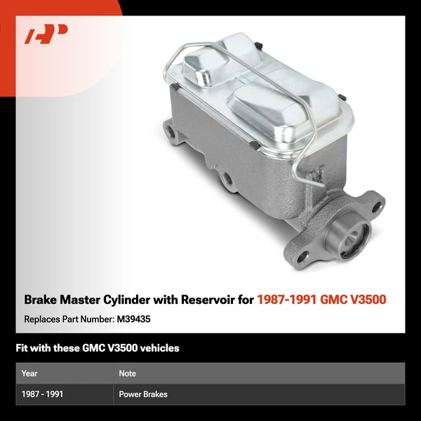 Brake Master Cylinder with Reservoir for 1987-1991 GMC V3500