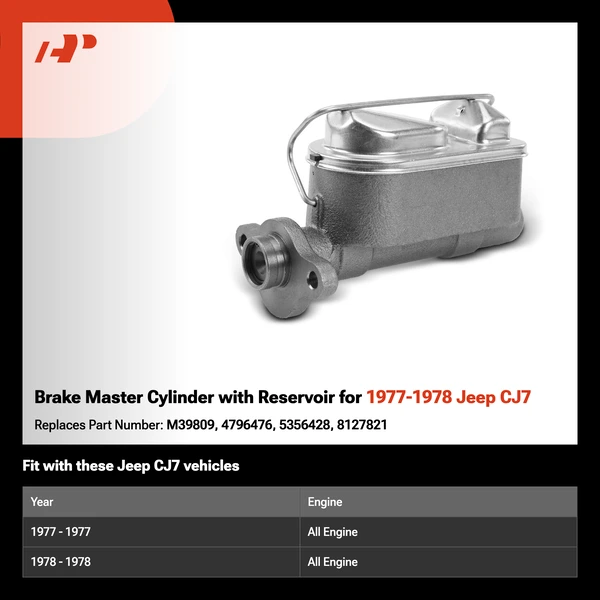 Brake Master Cylinder with Reservoir for 1977-1978 Jeep CJ7