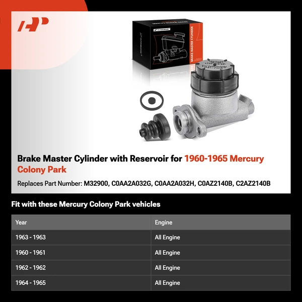 Brake Master Cylinder with Reservoir for 1960-1965 Mercury Colony Park