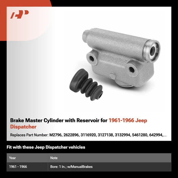 Brake Master Cylinder with Reservoir for 1961-1966 Jeep Dispatcher