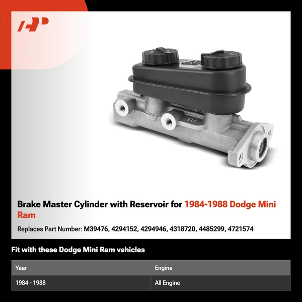 Brake Master Cylinder with Reservoir for 1984-1988 Dodge Mini Ram