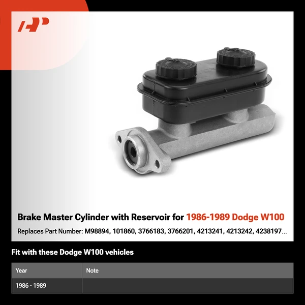 Brake Master Cylinder with Reservoir for 1986-1989 Dodge W100
