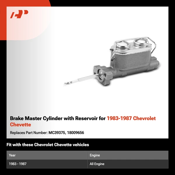 Brake Master Cylinder with Reservoir for 1983-1987 Chevrolet Chevette