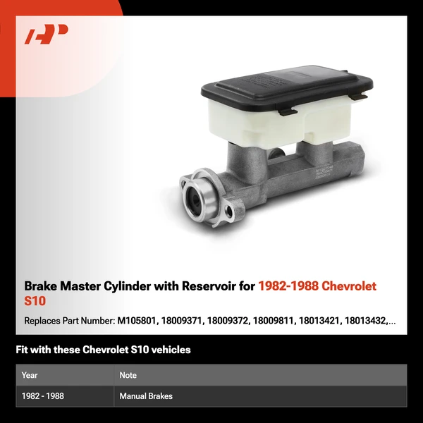 Brake Master Cylinder with Reservoir for 1982-1988 Chevrolet S10